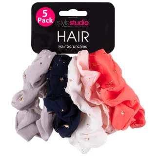 Style Studio Hair Scrunchies 5pk - Gold Stars 1 Style Studio Hair Scrunchies 5pk - Gold Stars